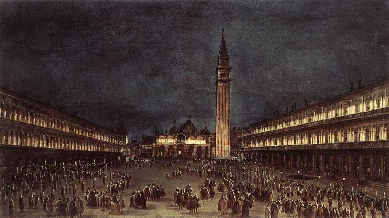 GUARDI, Francesco Nighttime Procession in Piazza San Marco fdh oil painting picture